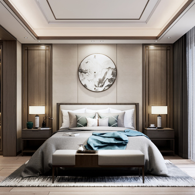 新中式卧室主人房su模型
