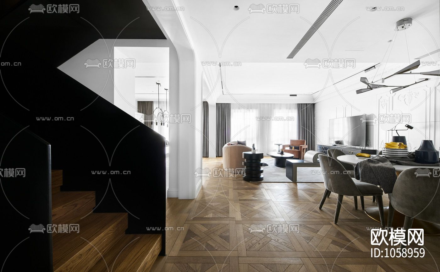 现代私宅设计施工图下载（渲染图1）