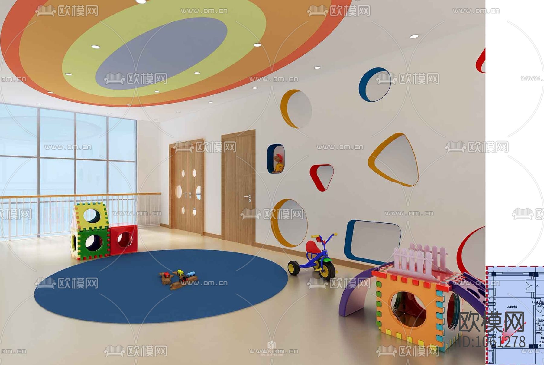 16套幼儿园室内CAD施工图效果图下载（渲染图5）