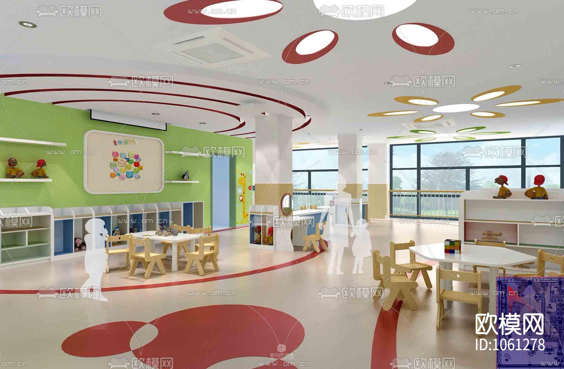16套幼儿园室内CAD施工图效果图下载（渲染图3）