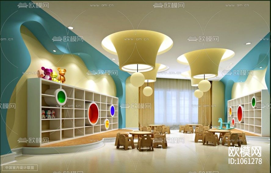 16套幼儿园室内CAD施工图效果图下载（渲染图8）