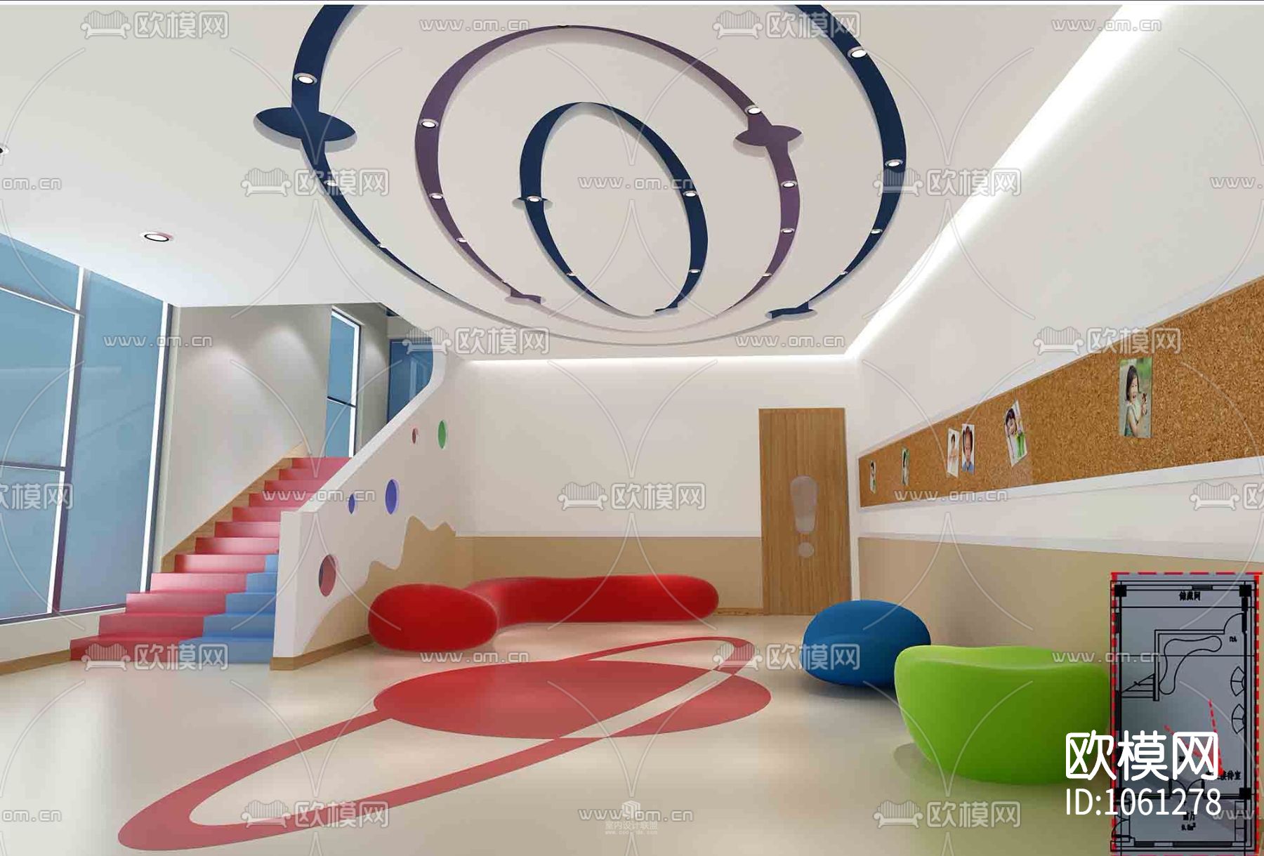 16套幼儿园室内CAD施工图效果图下载（渲染图4）