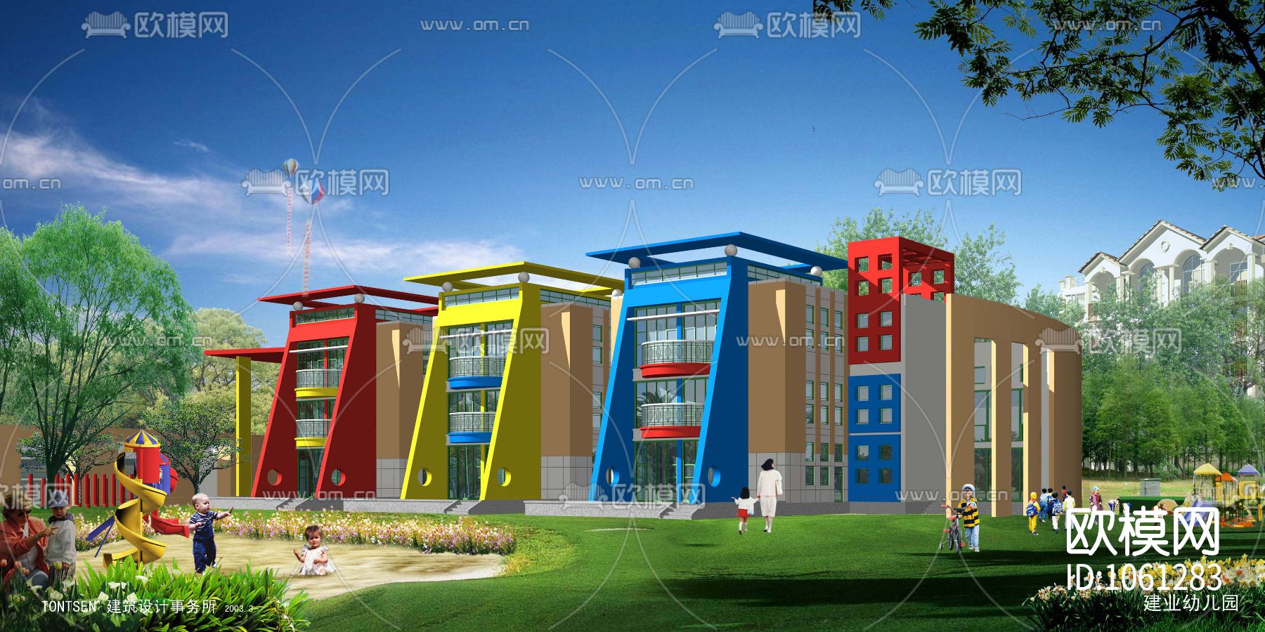 115套幼儿园建筑设计CAD施工图效果图下载（渲染图7）