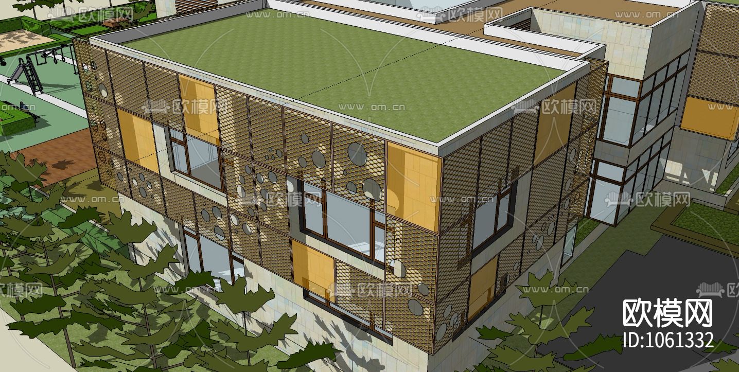 幼儿园建筑CAD施工图（附SU模型）下载（渲染图10）