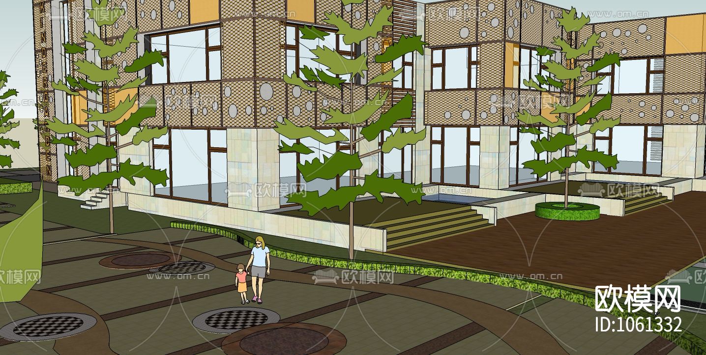 幼儿园建筑CAD施工图（附SU模型）下载（渲染图7）