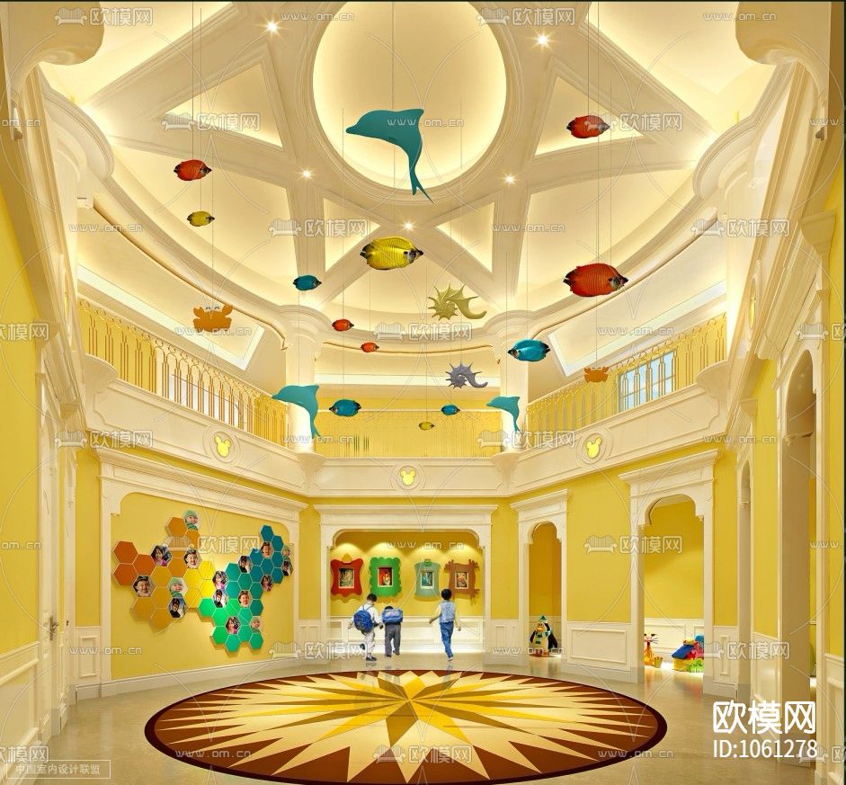 16套幼儿园室内CAD施工图效果图下载（渲染图6）