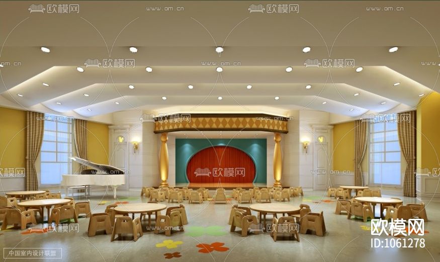 16套幼儿园室内CAD施工图效果图下载（渲染图7）