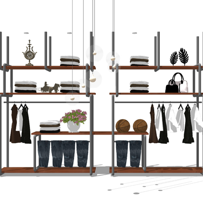  工业风服装店展示架su模型 
