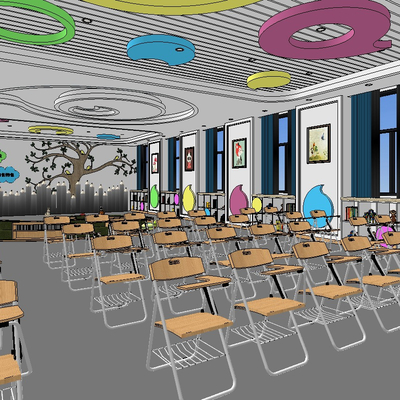  现代早教中心幼儿园教室su模型 