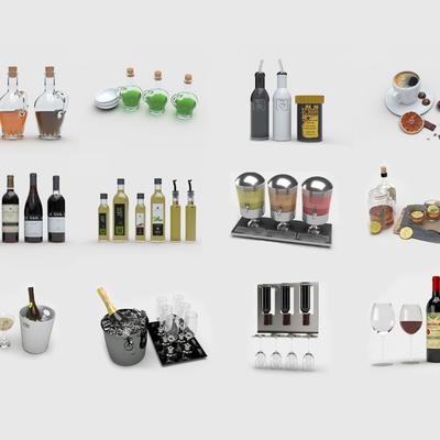  现代红酒酒水饮料su模型 