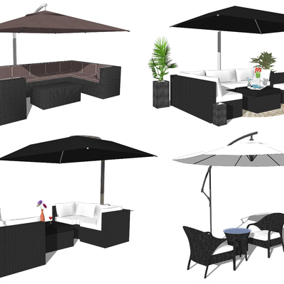  现代户外休闲桌椅su模型 