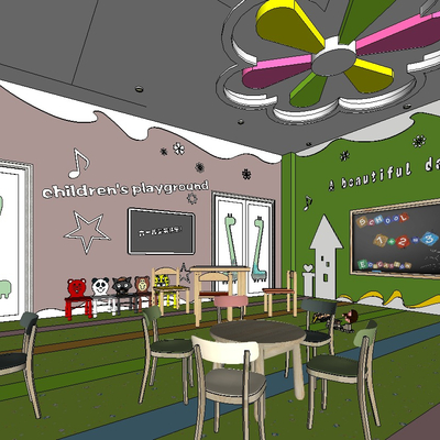  现代早教中心幼儿园教室su模型 