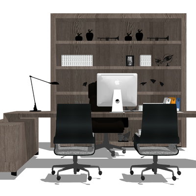  现代实木班台桌su模型 