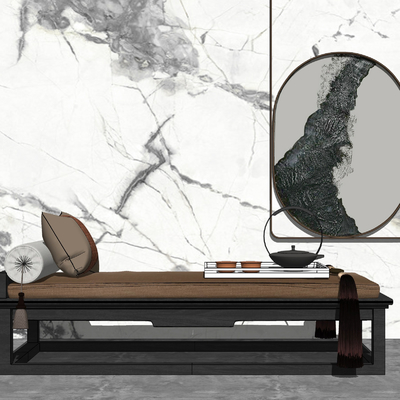 新中式贵妃榻床榻su模型