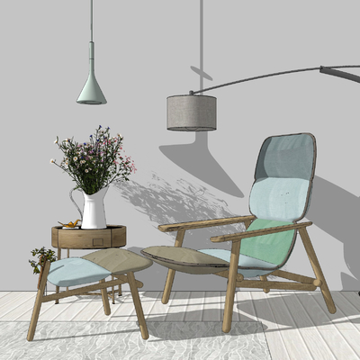  北欧布艺休闲躺椅su模型 