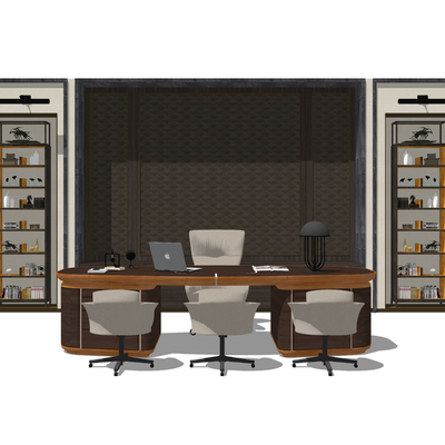  现代实木班台桌su模型 