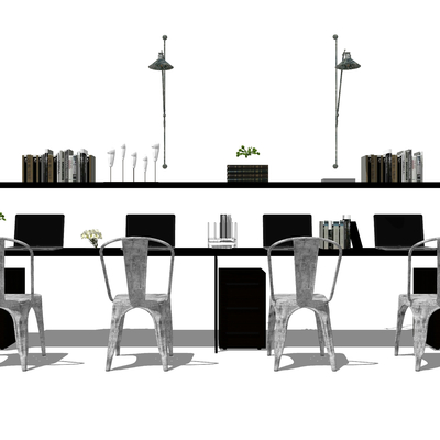  工业风卡座办公桌su模型 