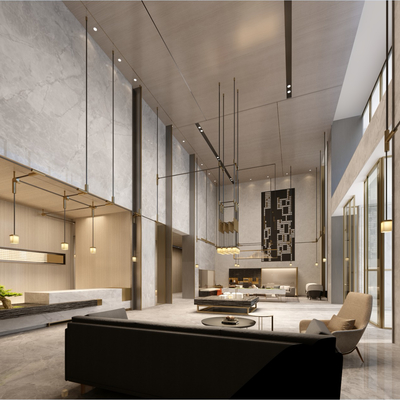  现代轻奢酒店大堂su模型 