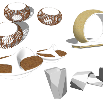  现代创意户外景观座椅su模型 