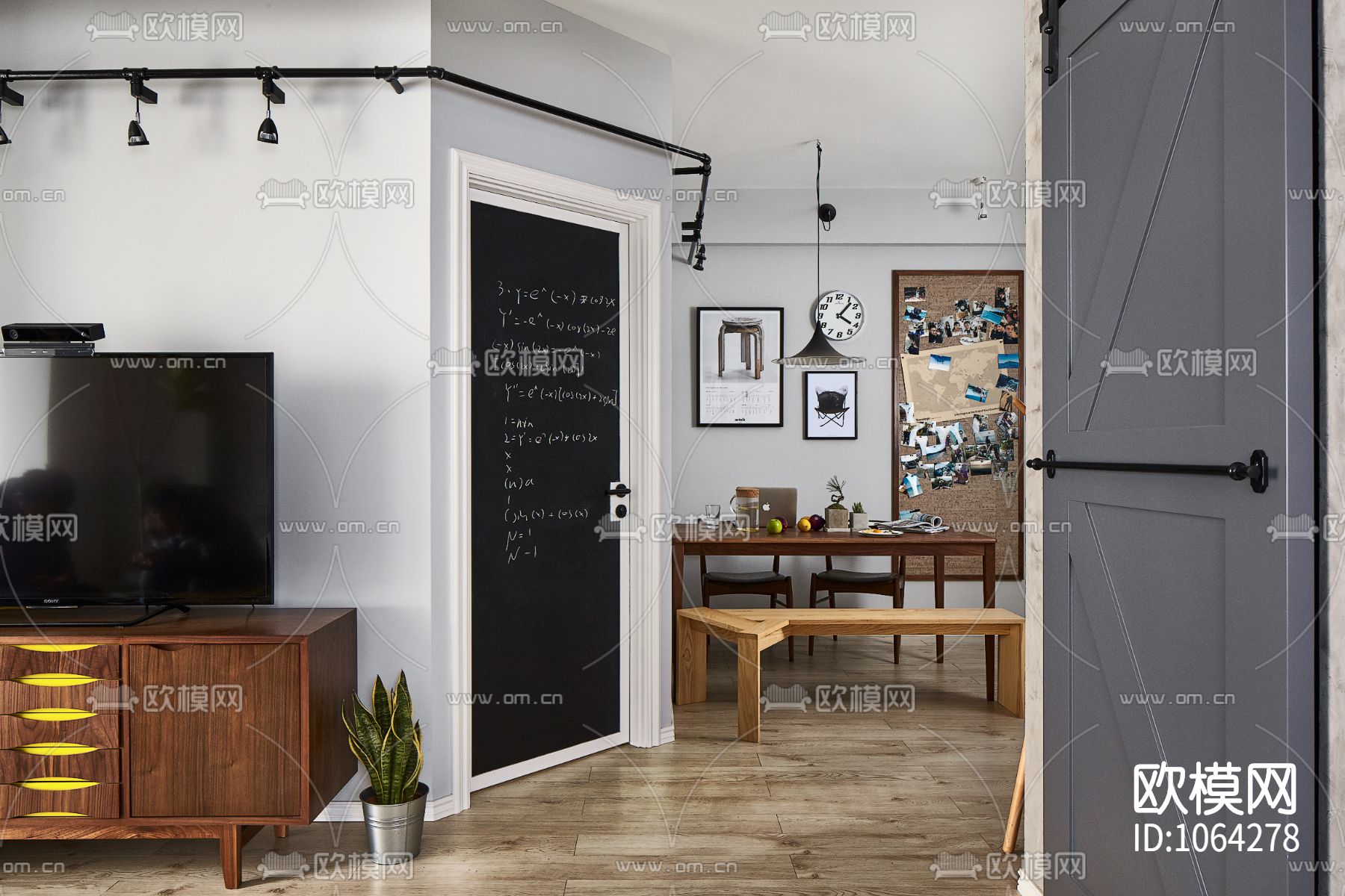 北欧客餐厅CAD施工图下载（渲染图2）