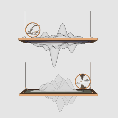  新中式山形装饰吊灯su模型 