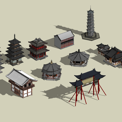  中式古建阁楼su模型 