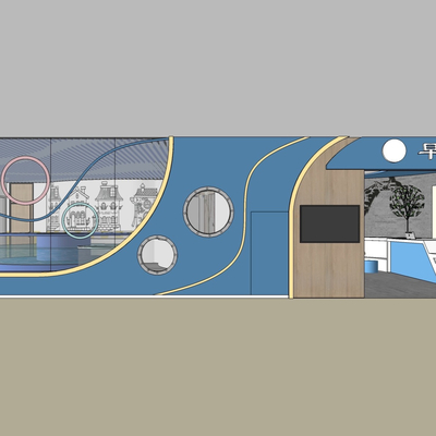  现代早教中心幼儿园教室su模型 