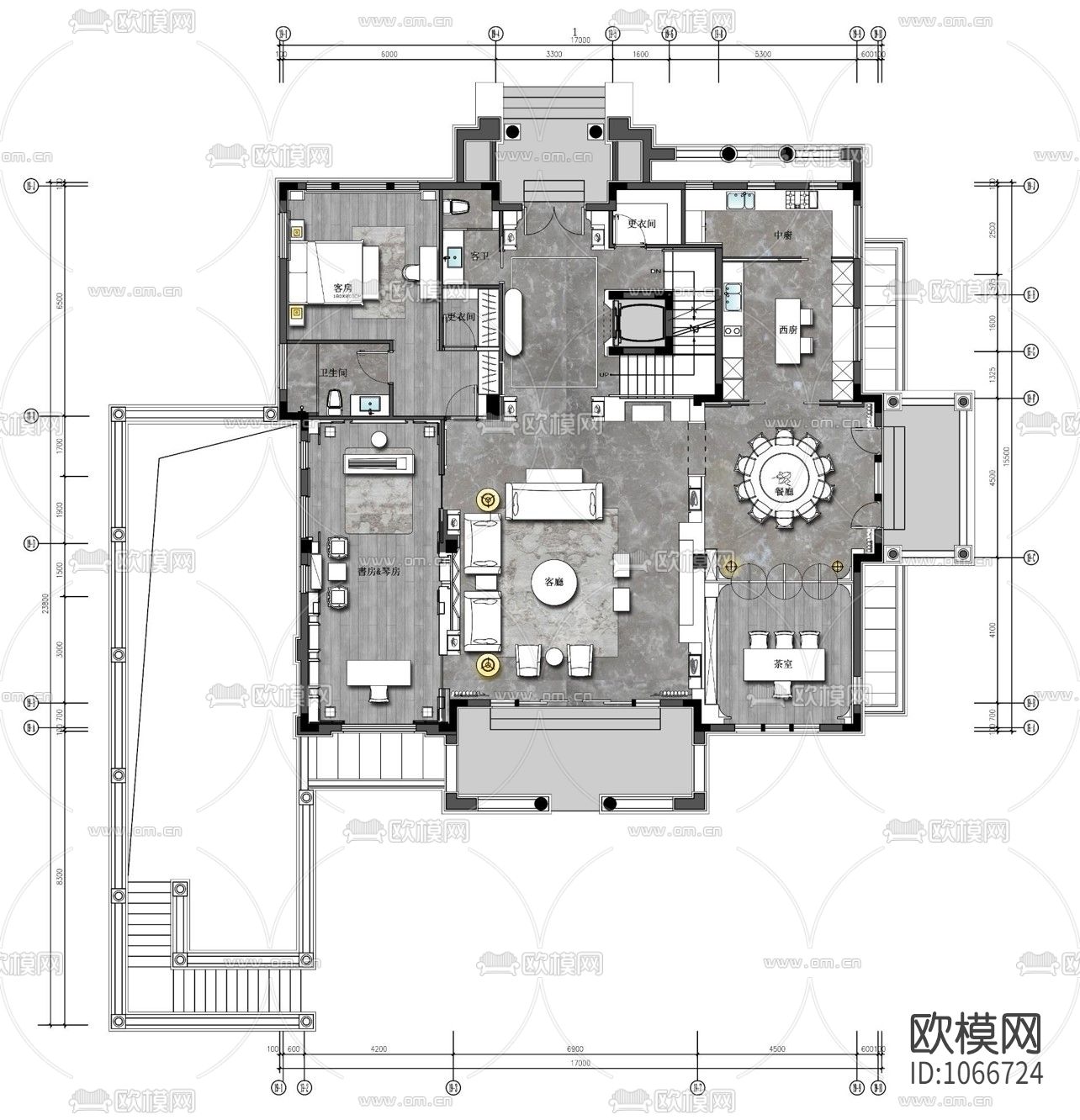 福州百督府别墅新中式CAD施工图+效果图下载（渲染图8）
