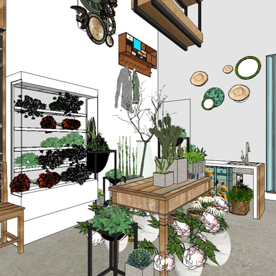  现代花店su模型 