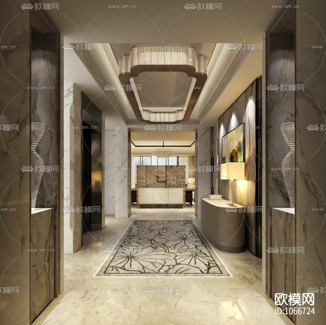 福州百督府别墅新中式CAD施工图+效果图下载（渲染图5）