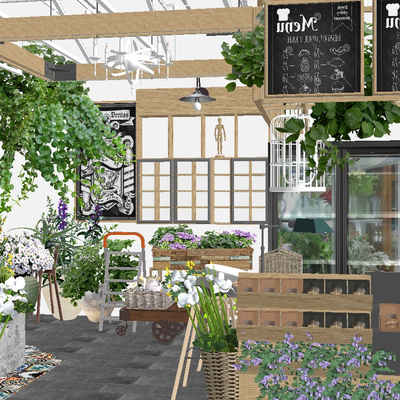  现代花店su模型 