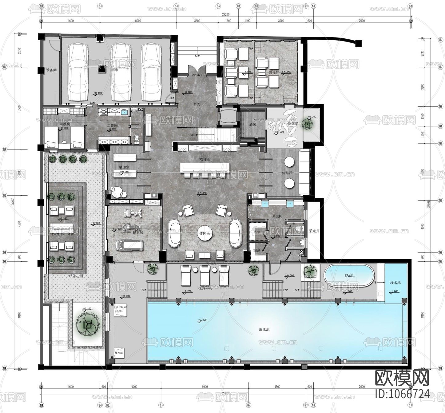 福州百督府别墅新中式CAD施工图+效果图下载（渲染图10）