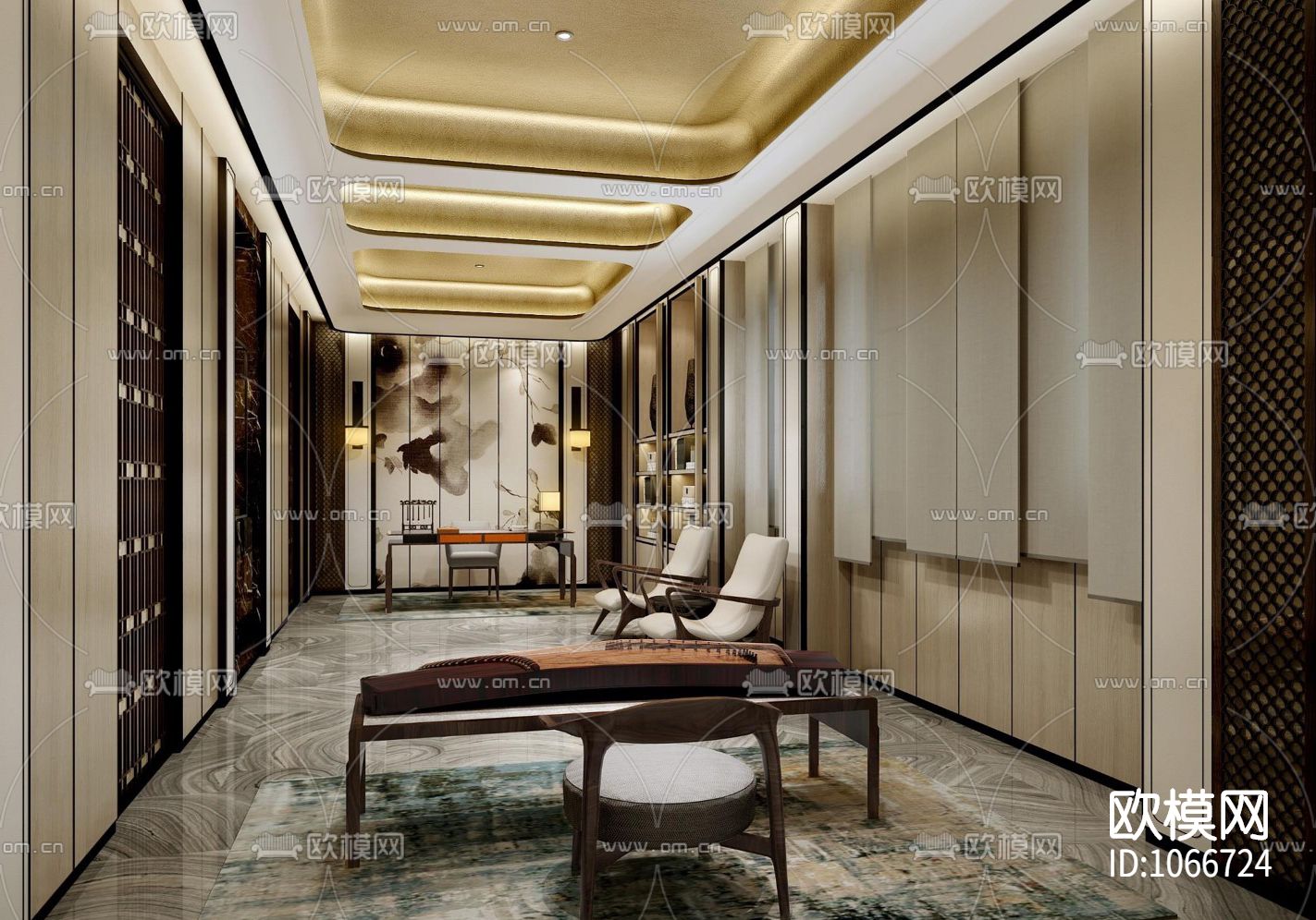 福州百督府别墅新中式CAD施工图+效果图下载（渲染图7）