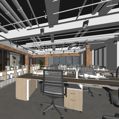  现代敞开式办公室su模型 