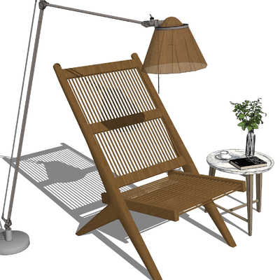  现代实木户外休闲躺椅su模型 