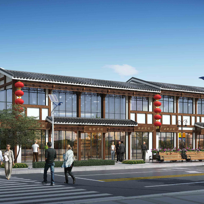 新中式3d商业街模型-建筑3d模型-3dmax模型免费下载-欧模网