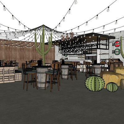  现代户外酒吧su模型 