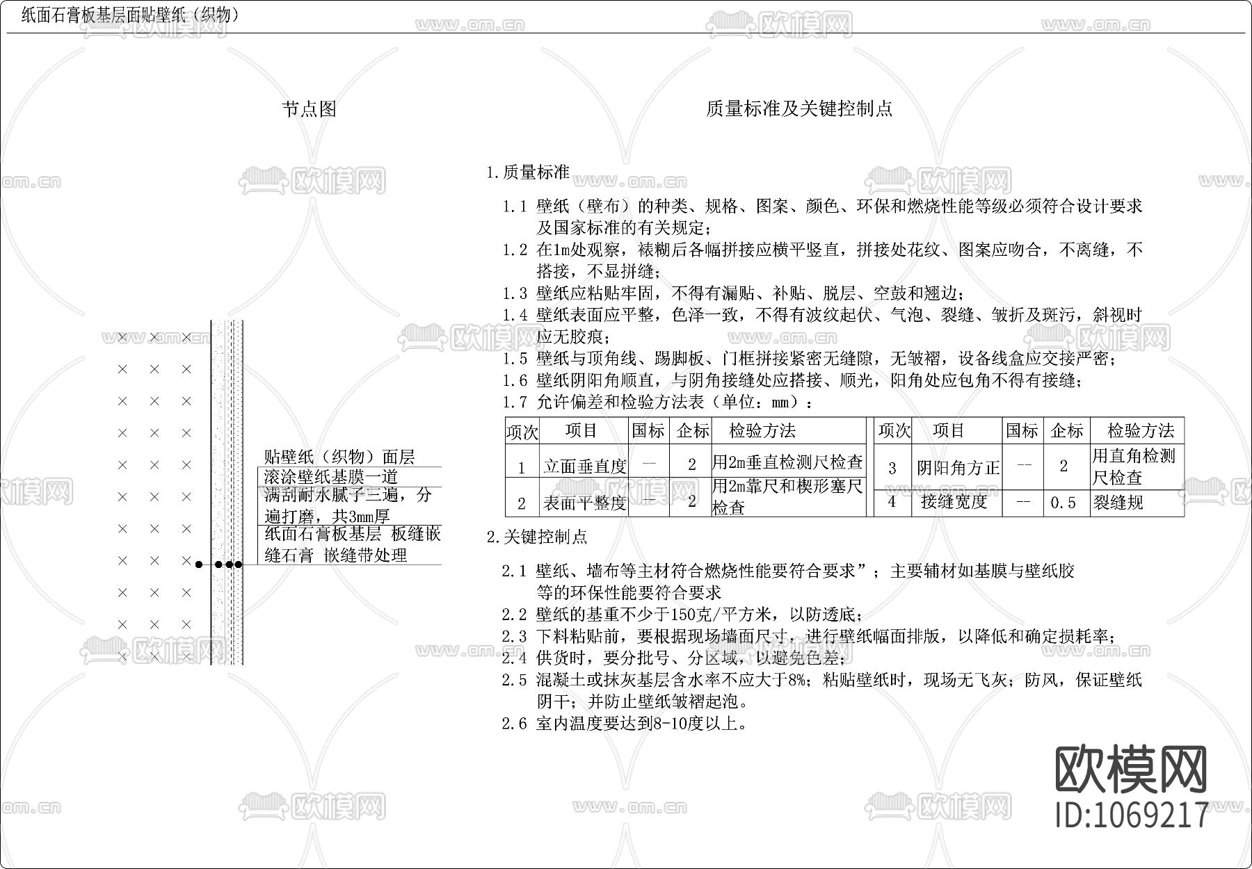 纸面石膏板基层面贴壁纸大样下载