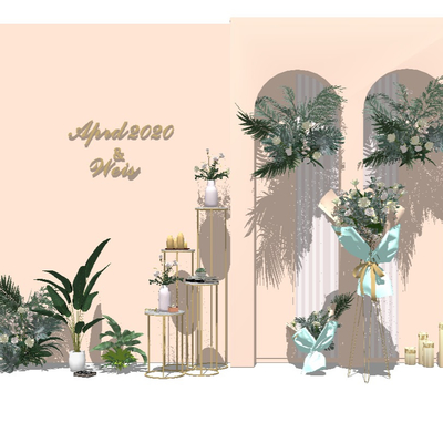  现代婚庆花艺花架摄影su模型 