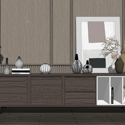 北欧原木电视柜su模型