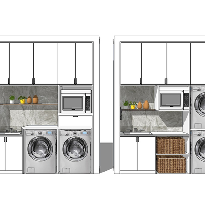  现代阳台洗衣机su模型 