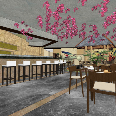  中式中餐厅su模型 