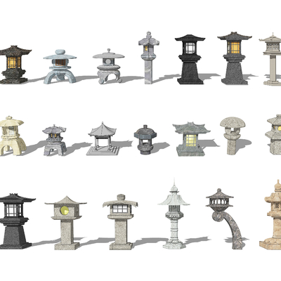  日式草坪灯景观灯su模型 