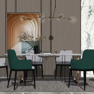 现代条形餐桌椅su模型