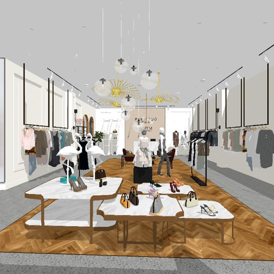  现代女装服装店su模型 