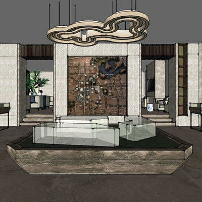  新中式售楼部su模型 