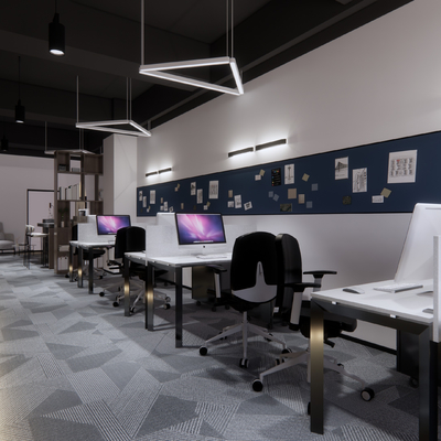  现代敞开式办公室su模型 