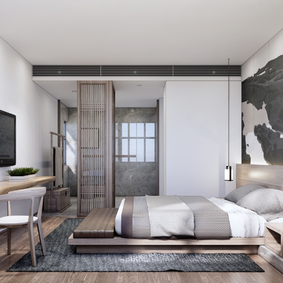 新中式酒店客房su模型