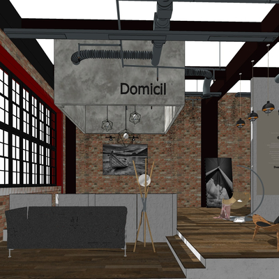  工业风家具专卖店su模型 