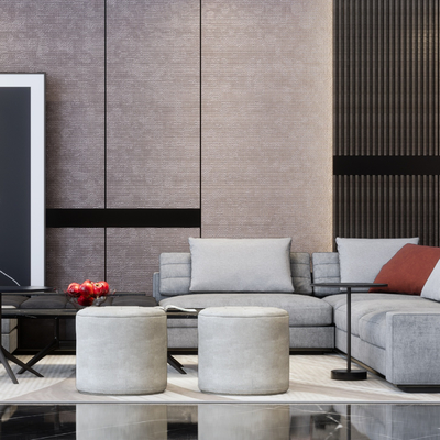 现代布艺沙发组合su模型